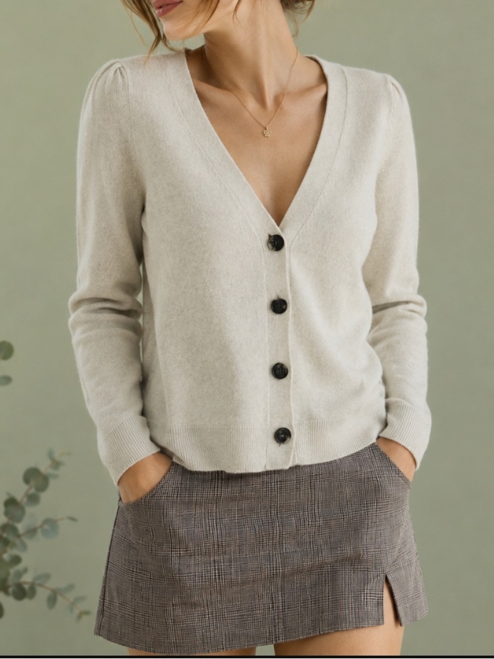 Lord & Taylor 100% Cashmere V-Neck Button Up Cardigan Sweater Cream Beige XS